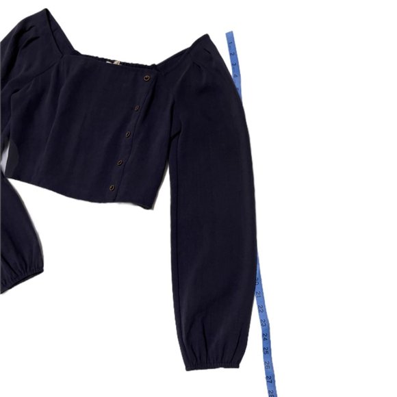 NWT Le Lis Navy Side Button Square Neck Crop Top & Midi Skirt Set Size S/M/L - Picture 5 of 9